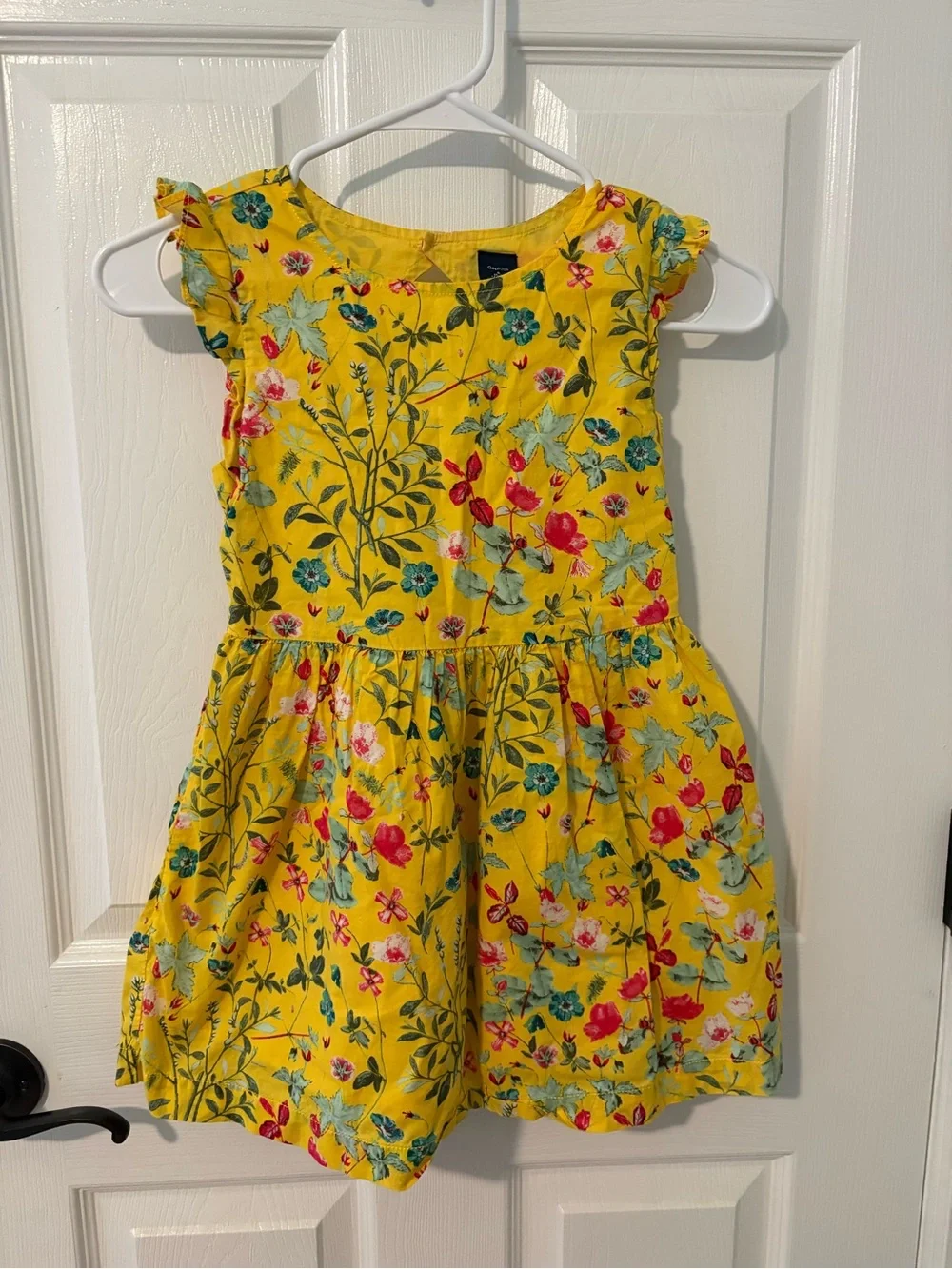GAP Yellow Floral Ruffle-Sleeve Dress